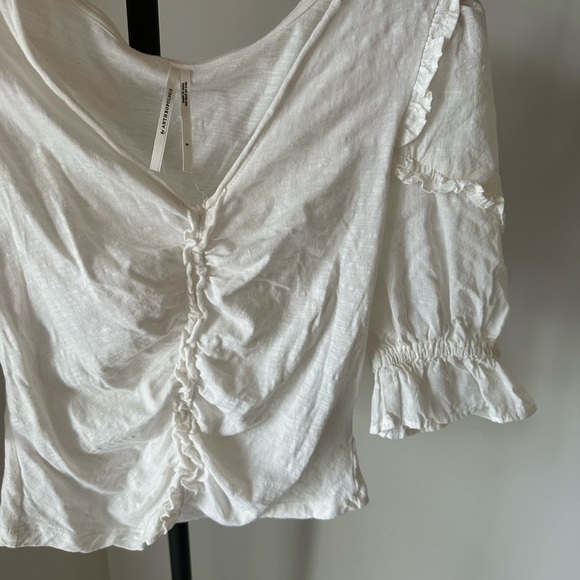 Anthropologie White Puff Sleeve Ruched Blouse - Picture 5 of 13